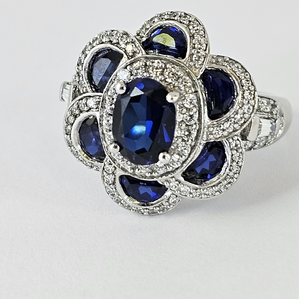 Rare Victoria Wieck Lab-Created Blue Sapphire & Diamonique Sterling Silver Sz 8 - Picture 5 of 8